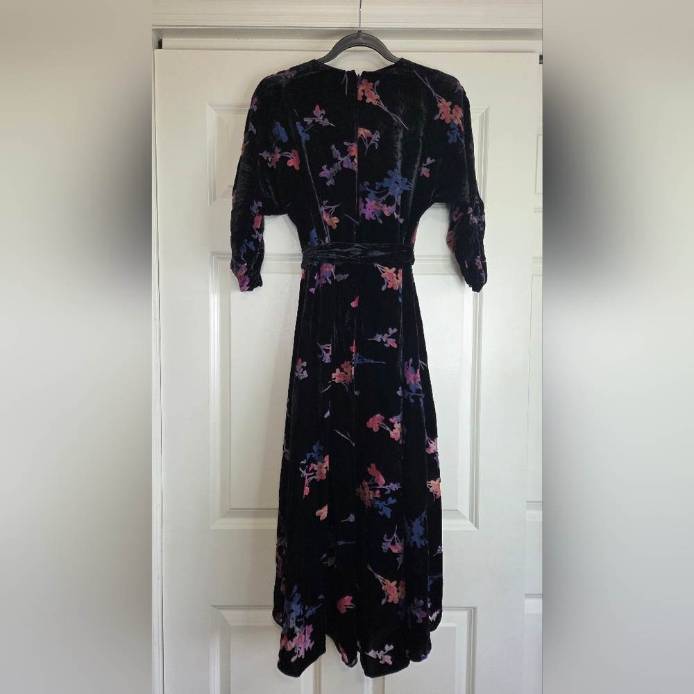 Eliza J Black Velvet Floral Print High-Low Faux-Wrap Dress - Size 4 - Picture 3 of 9